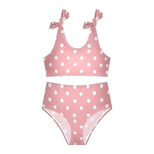 KLL White Polka Dot Red Background Girls' 2 Piece Bikini Set Beach Swimsuit Swimwear Cute Shoulder Strap3