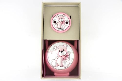 Juego de chupete y chupete con decoración de osito y lazo rosa, diseño elegante, caja de regalo