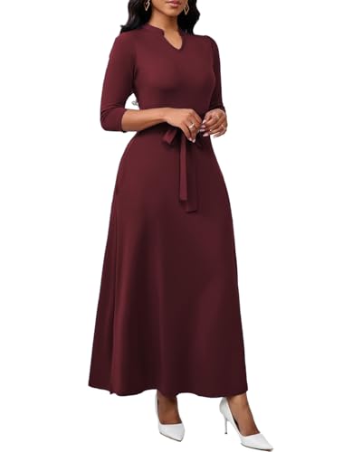 Image of BubFee Maxi Dresses for Women Semi Formal Long Dress 3 /4 Sleeve Casual A-line Church Dresses with Pockets