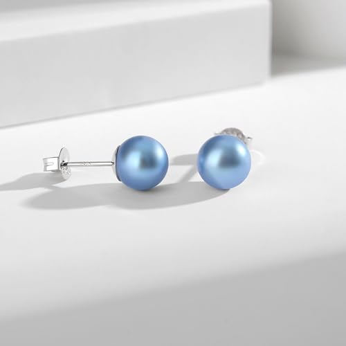 Round Akoya Pearl Stud Earrings in Cultured Blue/Golden/Grey Pearls with 925 Sterling Silver, Hypoallergenic - Luxurious Jewelry Gift for Women on Anniversary, Birthday, Mother's Day3