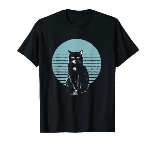 Cute Tuxedo Cat Gift Retro Colors for Animal Lovers Kitten Camiseta