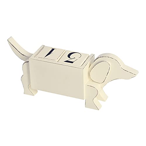 Nikky Home 2022 Vintage Wood Month Date Blocks Large Perpetual Calendar Desk Accessory, Shabby Chic Dog Shaped, Wooden Daily Calendar For Home And Office Decor, Beige #TOP6