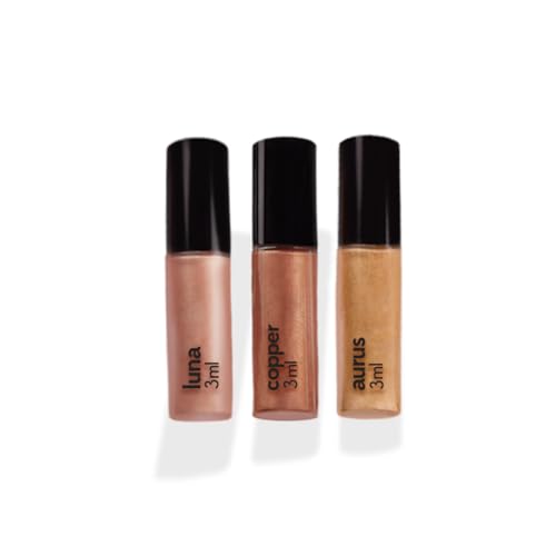 Image of Ruby's Organics Eyeshadow Liquid Mini's Set For Women- Metallic Finish, Long Wearing, Smudge Proof, Non Irritating, Vegan, Organic, Moon Metals Pack Contains Luna, Copper and Aurus,3ml Each-Pack of 3