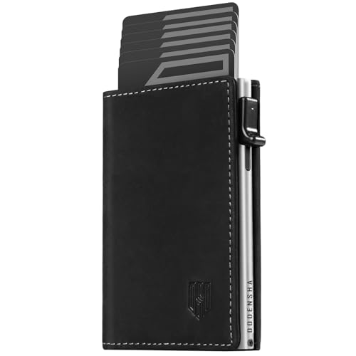 DODENSHA MagSnap Cartera para hombre I Slim Wallet con compartimento para monedas I Wallets for Men for 10+ Karten I Magnetischer Verschluss portmonee Herren Slim I RFID Schutz, Negro y plateado.