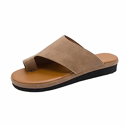 Sandalen Damen Sommer Hallux Valgus Zehentrenner Sandalen Plateau Frauen Flip Flops Flache Strand Zehensandalen Khaki 35-43 Cover