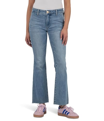 KUT from the Kloth Women's Kelsey Mid-Rise Ankle Flare Raw Hem Slash Pocket