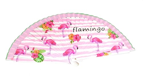 Z&H Flamingo leque de madeira rosa, design flamingo, rosa floral, leque de madeira de 23 cm,