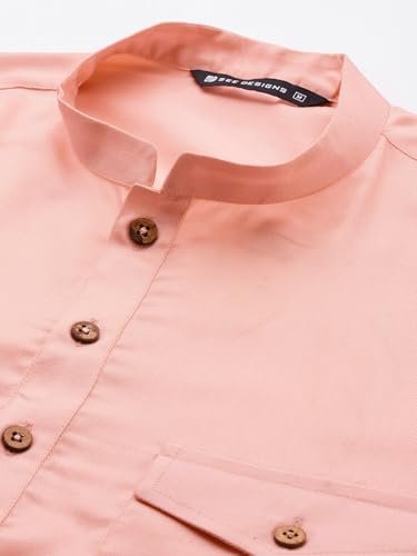 Image of See Designs Men's Long Sleeve Curved Hem Mandarin Collar Rayon Solid Pathani Sets