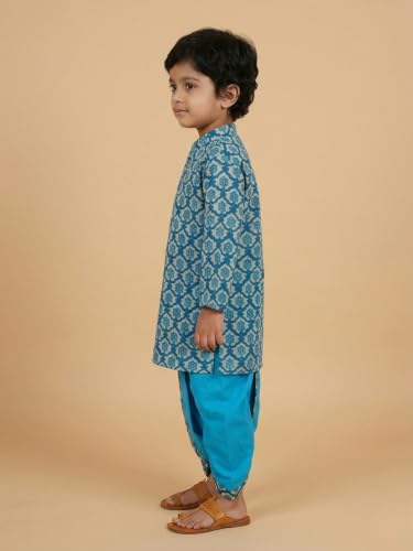 Image of The Mom Store Baby /Kids Boys Dhoti Kurta Set | Dhoti and Kurta | 100% Cotton | Comfortable | Ethnic | Festive Look | Block Prints | Colored Dhoti | Blue