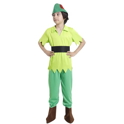 Carnavalife Disfraz Peter para Niño o Niña, Traje Completo de Duende Verde con Gorro, Disfraces para Carnaval y Fiestas de 3 a 15 Años (5-6, Disfraz Duende)