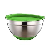 Gettimore Ensaladera de acero inoxidable con parte inferior de silicona y tapa para almacenamiento de cocina, mezcla, servir, 18 a 30 cm, 1,4 a 6,5 L
