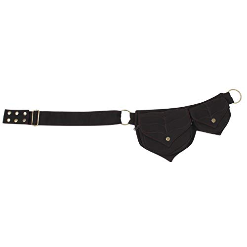 Image of Cotton two Leaf Pocket Waist Belt-Black