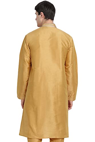 Image of Amazon Brand - Anarva Men Art Silk A-Line Kurta Embroidered Long Kurta