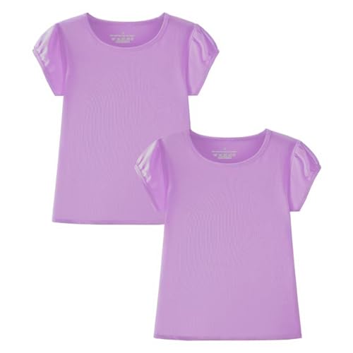 Image of Huata Girls Short Puff Sleeve Tee Basic T-Shirt 2 Packs Crewneck