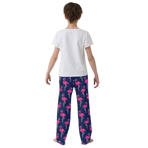Aloha Flamingo Print Boys Long Pants Soft Trousers Elastic Waist Kids Lounge Bottoms with Pockets S-XL3