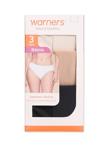 Warner's Women's Blissful Benefits No Pinching No Problems Dig-Free Seamless Stretch 3-Pack Bikini Wrw251bk102