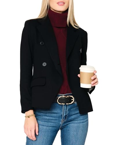 Women's Double Breasted Blazer, Casual Work Wear, Fitted Blazer Jacket Open Front Long Sleeve Suit Jacket