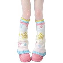 Leoparts Womens Knit Leg Warmers Y2K Star Pattern Flared Knee High Leg Sleeve Socks Goth Punk Harajuku Streetwear Leg Cover