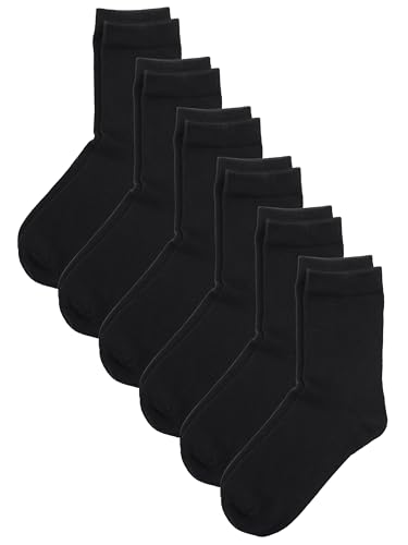 Image of COTTON DAY Unisex Kids Youth Boys Girls Soft Cotton School Crew Dress Socks Seamless Toe Black White Gray Navy 6 Pack