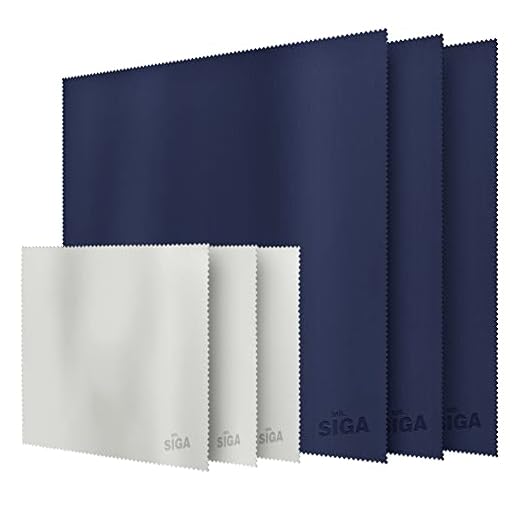 MR.SIGA Panni di pulizia in microfibra di alta qualità per occhiali, schermi, tablet, lenti, 3 pezzi in blu navy da 40,6 x 40,6 cm, 3 pezzi in grigio da 15,2 x 17,8 cm