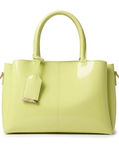 Image of Women's Top Handle Bag | Hand Held bag | Stylish Patent Synthetic Leather Handbag with Dual Handles & Detachable Sling Strap | Beige Shoulder Purse for Work & Casual Outings