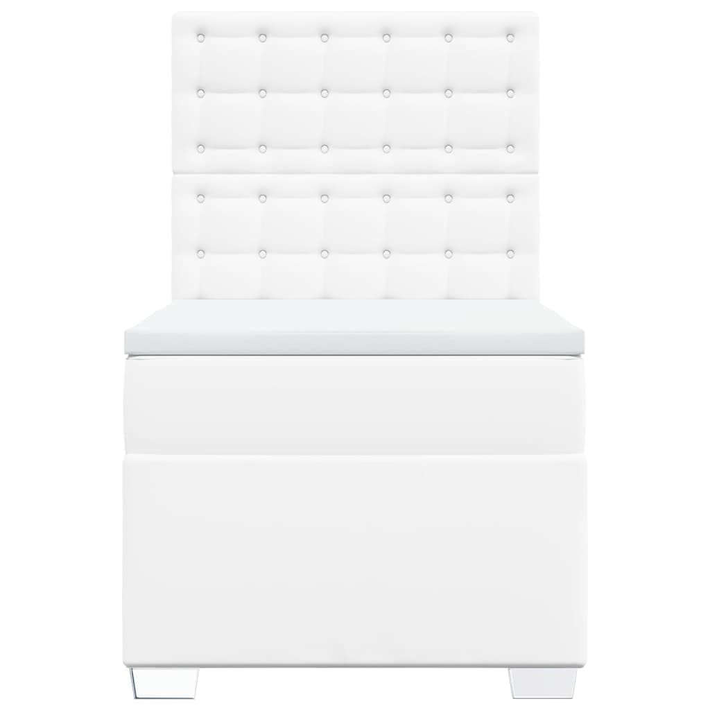 White Faux Leather Box Spring Bed with Pocket Spring Mattress & Topper, regulowana słuchawka, 100 x 200 cm, trwała i łatwa do czyszczenia rama dla optymalnego wsparcia snu