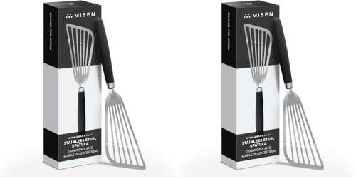 Image of Misen Fish Stainless Steel Spatula - Slotted Turner for Cooking - Perfect for Frying - Heat Resistant - Dishwasher Safe -1mm Thick Flexible Flipper - Soft Silicone Grip Handle for Easy Use (Pack of 2)