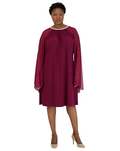 Image of R&M Richards Women's Knee-Length Glitter Sequin Lace Dress W /Sheer Asymmetric Poncho Overlay | Evening Cocktail Attire