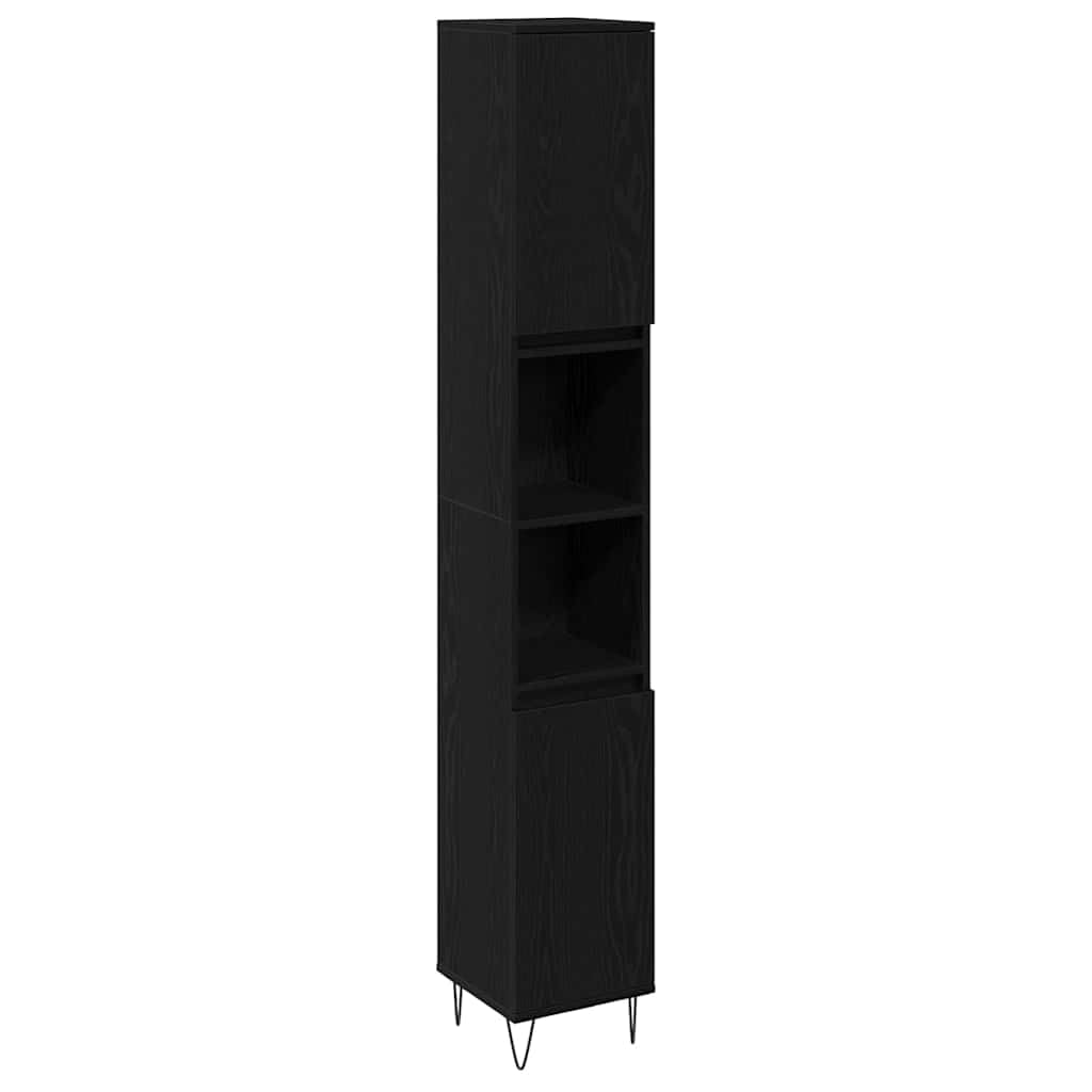 Armario alto de baño de pie para organizar toallas y cosméticos en un elegante roble negro
