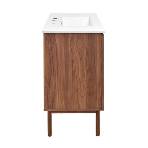 Image of Swiss Madison Classe 36 in. Brown Oak Bathroom Vanity with White, 3-Hole Ceramic Sink Top