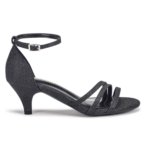 Frank Mully Women's Sparkly Low Kitten Heel Open Toe Sandals Ankle Strap Glitter Bridal Wedding Dress Pump Shoes3