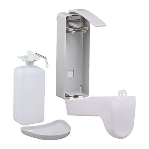 Relaxdays Eurospender, 1000 ml, Tropfschale, Armhebel, Desinfektionsmittel, Seife, Wandbefestigung, Hygienespender, weià – Bild 7