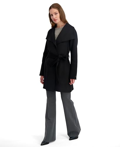 Image of TAHARI Women's Double-faced Luxury Soft Wool Blend Peacoat- Wrap Wool Coat With Removable Belt