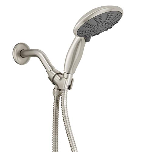 Ana Bath SOLID BRASS MOUNT CONNECTOR 5 Inch 5 Multi Function Handheld Shower Head System, Spot Resist Brushed Nickel