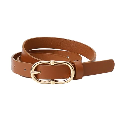 Women Jeans Belt PU Leather Belt Thin Belt Slim Belt Pants Belt Alloy Buckle Belt Dress Waist Belt for Lady Casual Wear (Light Brown)