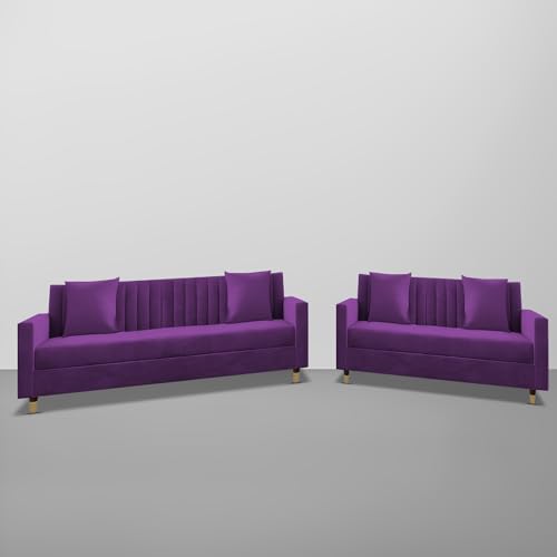Image of Casaliving Garcia 3+2 Seater Sofa Set for Living Room (Purple Colour) Premium Fabric Sofa