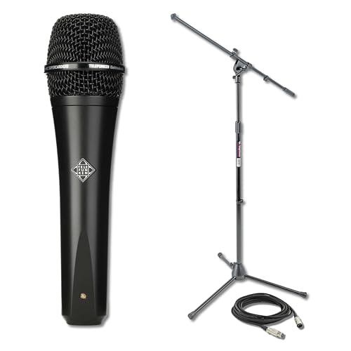 Telefunken M80 Black Dynamic Handheld Vocal Microphone with On-Stage MS7701B Boom Microphone Stand and Professional Grade XLR Cable