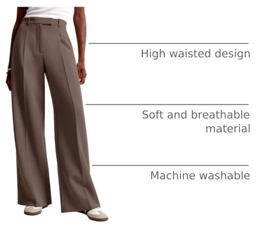 Image of NIMIN Women Wide Leg Work Pants High Waisted Dress Trousers with Pockets