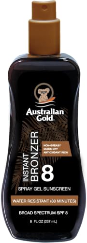 Image of Australian Gold Spray Gel Sunscreen with Instant Bronzer SPF 8, 8 Ounce (Pack of 6)
