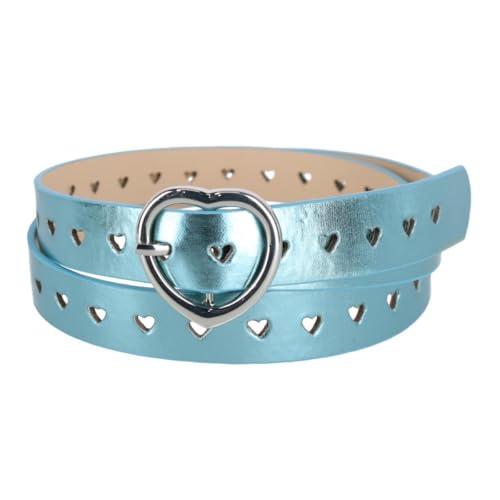 CTM Women's Metallic Heart Punched Belt with Heart Buckle