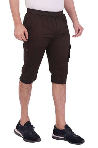 Image of Men Cotton Regular Fit Solid Knee Length Short | 2 Zipper Pocket | 4 Button Pockets | Versatile Half Pants for Everyday -