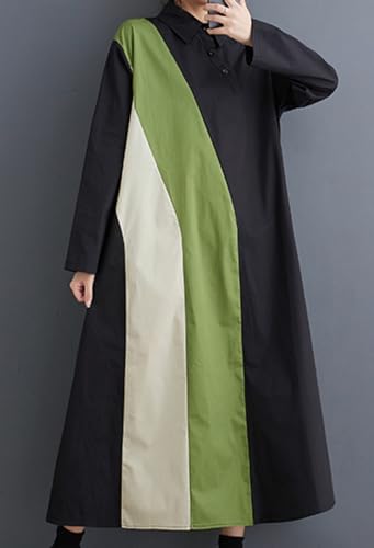 Image of ellazhu Womens Fall Casual Patchwork Funky Long Sleeve Designer Dress Loose Blouse GY2787 A