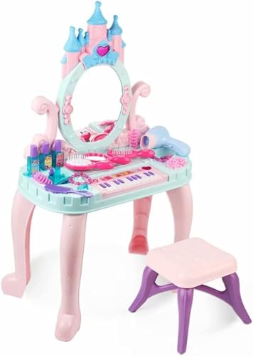 BAIRNOX ままごと ドレッサー おもちゃ 姫系 子供 女の子 コスメ メイクアップセット ごっこ遊び おもちゃドレッサー キッズ 知育玩具 女の子 小さい化粧台 女の子メイクゲームセット鏡台 お誕生日プレゼント ゼント椅子付き