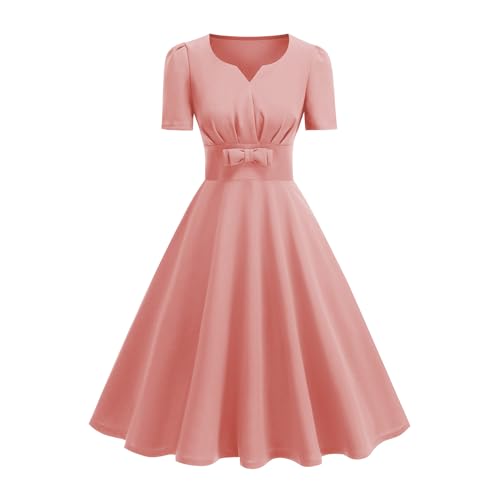 OMEWEE Cocktailkleid Damen 1950er Vintage Rockabilly Kleider A-Line Swing festliches Kleid V-Ausschnitt Knielang Abendkleider Elegant für Hochzeit...