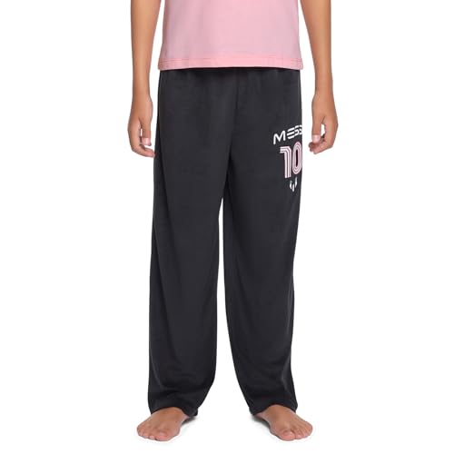 Messi Boys' Lifestyle Long Sleep Pant, Loose-fit Pajama Bottoms, Comfortable Sleepwear, Arch 10 Logo Stripe Pant, L12/14