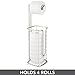 mDesign Steel Freestanding Toilet Paper Holder Stand and Dispenser Stand with Storage for Extra Toilet Paper in Bathroom - Holder 3 Mega Rolls of Toilet Tissue - Omni Collection - Satin