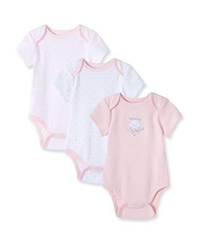 Image of Little Me Clothes for Baby Girls’ 3-Pack 100% Cotton Bodysuits with Full Snap Closures, Baby Essentials, Newborn to 9 Months