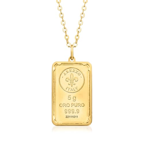 Ross-Simons Italian 24kt Yellow Gold Fleur-De-Lis 5-Gram Ingot Pendant Necklace With 14kt Gold Frame