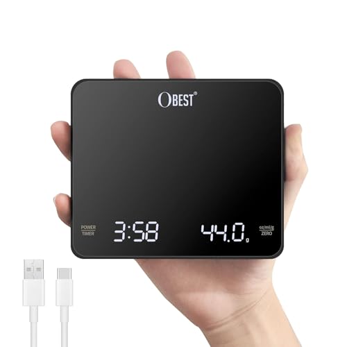 OBEST Mini Digital Coffee Scales with Timer,0.1g-3kg Precision Measurement Food Scale Espresso Scales Electronic Cooking Scale, Rechargeable Kitchen Scales