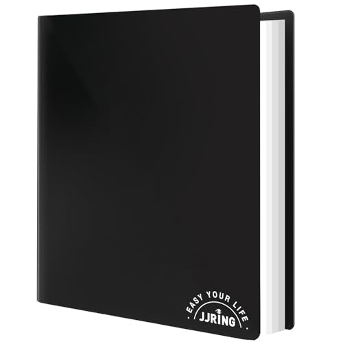 JJRING 18x24 Art Portfolio Folder with Plastic Sleeves 24-Pocket Portfolio Binder Displaying 48 Pages Presentation Book with Black Inner Paper for Artwork Storage Black